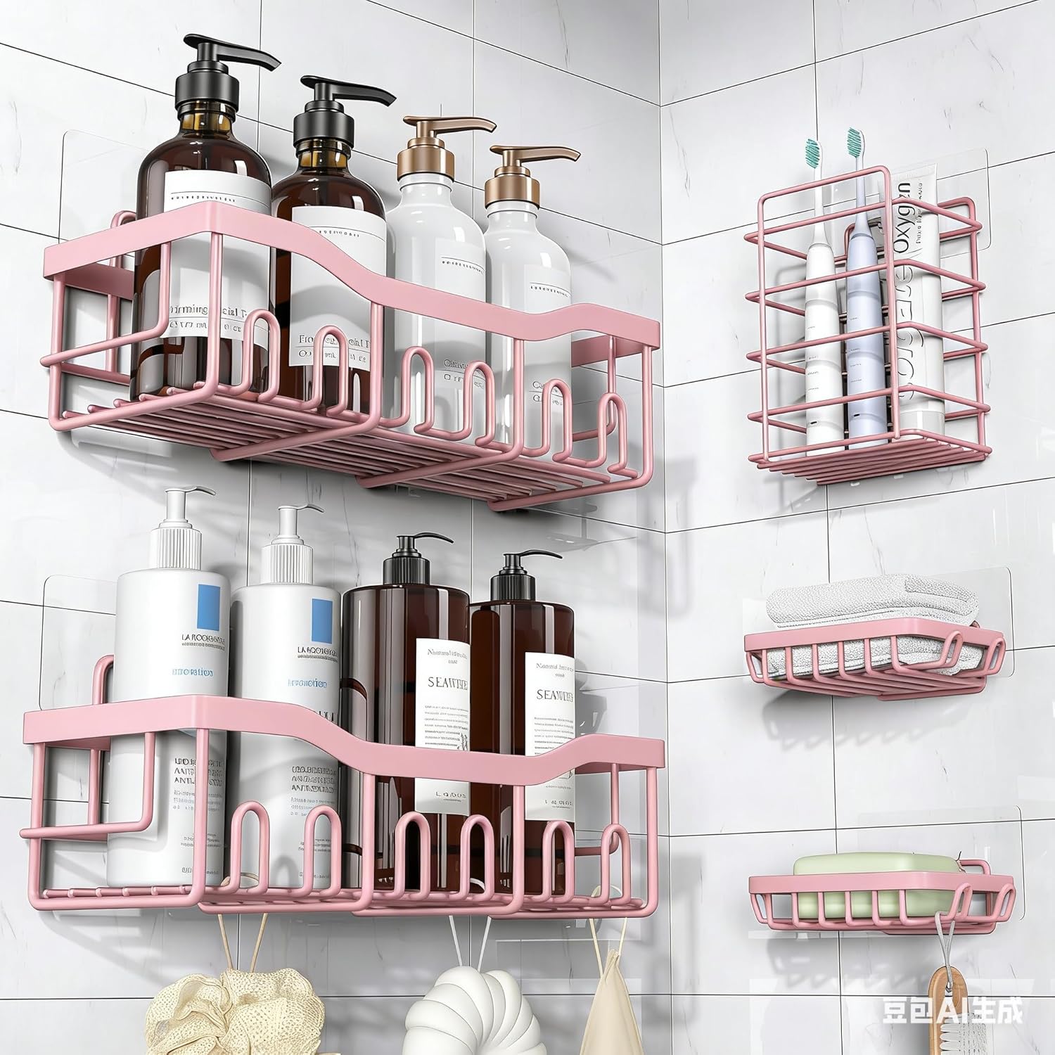 EUDELE Adhesive Shower Caddy, 5 Pack Rustproof Stainless Steel Bath Organizers With Large Capacity, No Drilling Shelves for Bathroom Storage & Home Decor Dormly