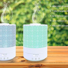 BlueHills 2500 ML XL Essential Oil Diffuser Aroma Humidifier with Timer for Large Home Decor Baby Rooms Big Huge 2.5 L Capacity Long Run Color Changing Lights Decorative Design High Mist White- F002