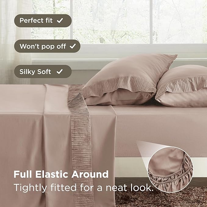 Bedsure California King Sheet Sets - 4 Pieces Soft Cal King Sheets - Breathable & Cooling - Hotel Luxury - Easy Care Polyester Microfiber Bedding for Women, Men, Khaki