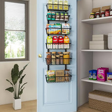 12 Inch Wide Narrow Over The Door Pantry Organizer, Pantry Organization and Storage, Black Metal Hanging Deep Basket Wall Spice Rack Seasoning Shelves, Home & Kitchen Essentials, Apartment