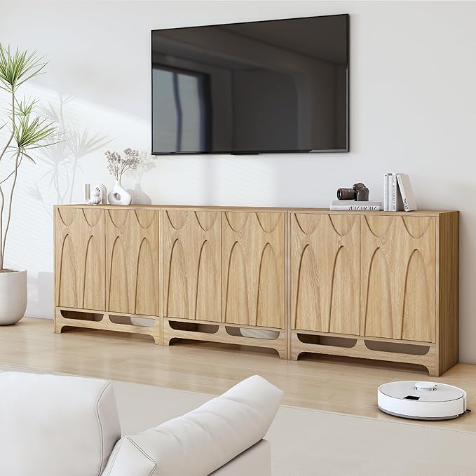 Sideboard Buffet Cabinet with Storage Set of 2, 63” Mid Century Modern Storage Cabinet with Adjustable Shelf and 4 Doors for Dining Room, Living Room,Entry