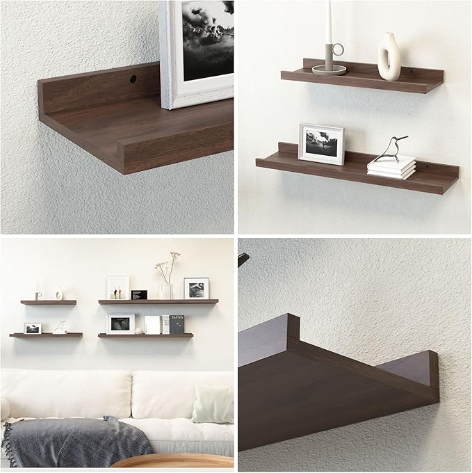 23.6 Inch Long Floating Shelves - 2 Set Farmhouse Wall Shelf for Bedroom, Nursery Book Shelf with Lip, Picture Ledge Shelf for Wall Decor Living Room Bathroom Kitchen - Walnut