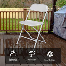 10 Pack White Plastic Folding Chairs with 350-LBS Capacity, Portable Indoor Outdoor Chairs, Stackable Commercial Seat with Steel Frame for Office, Party, Events, Wedding, Kitchen