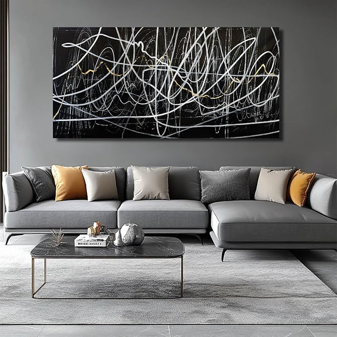 CHUDANHAO Black And White Wall Art Large Wall Decor Abstract Pictures Office Artwork Minimalist Wall Decorations Graffiti Art for Walls 29"x58"