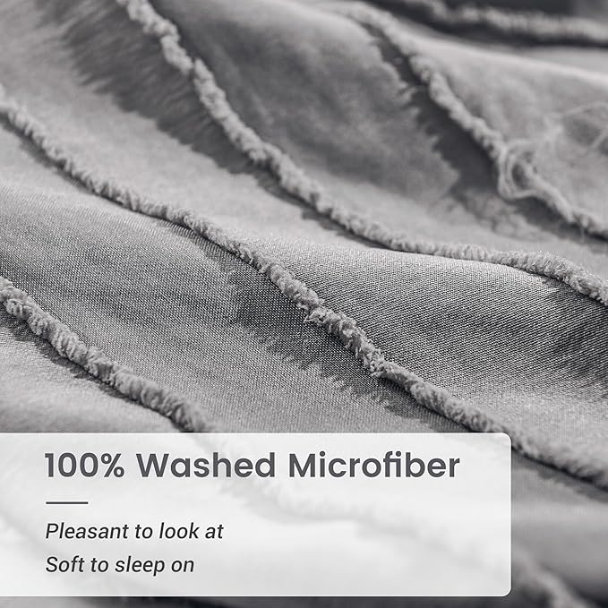 NEXHOME PRO Duvet Cover Queen Size, Grey 3 Pieces Boho Tufted Duvet Cover Set, Soft and Lightweight Microfiber Comforter Cover Set for All Season (Grey Queen, 90 x 90)-No Comforter