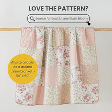 Soul & Lane Blush Bloom Cotton Quilt Set - Twin Size with 1 Sham, Floral Patchwork Quilted Comforter, Lightweight Country Pieced Bedspread in Blush and Pink, Roses Patch Work Bedding
