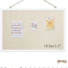 13.3x17.7 InchCork Board for Wall Hanging with Linen, Bulletin Board with Push Pins, Mounted Memo Message Board for Home Office Decor, Dorm Room Essentials, Classroom Organization