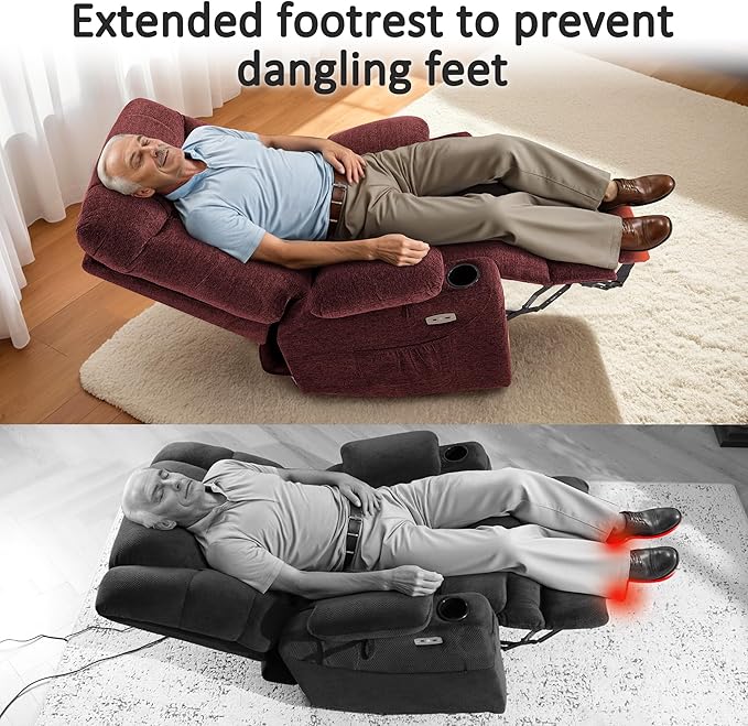 MCombo Power Lift Recliner Chair with Extended Footrest for Elderly People, Fabric 7283 (Burgundy, Large)