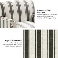 Accent Chair, Mid Century Modern Comfy Armchair for Living Room, Linen Fabric Single Sofa Lounge for Reading Bedroom Apartment Waiting Room with Wood Legs (Black Stripe, Set of 1)