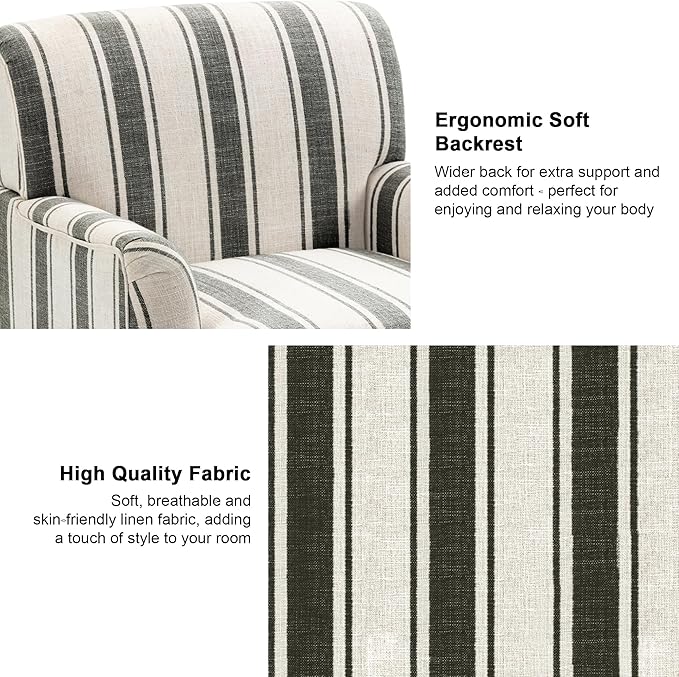 Accent Chair, Mid Century Modern Comfy Armchair for Living Room, Linen Fabric Single Sofa Lounge for Reading Bedroom Apartment Waiting Room with Wood Legs (Black Stripe, Set of 1)