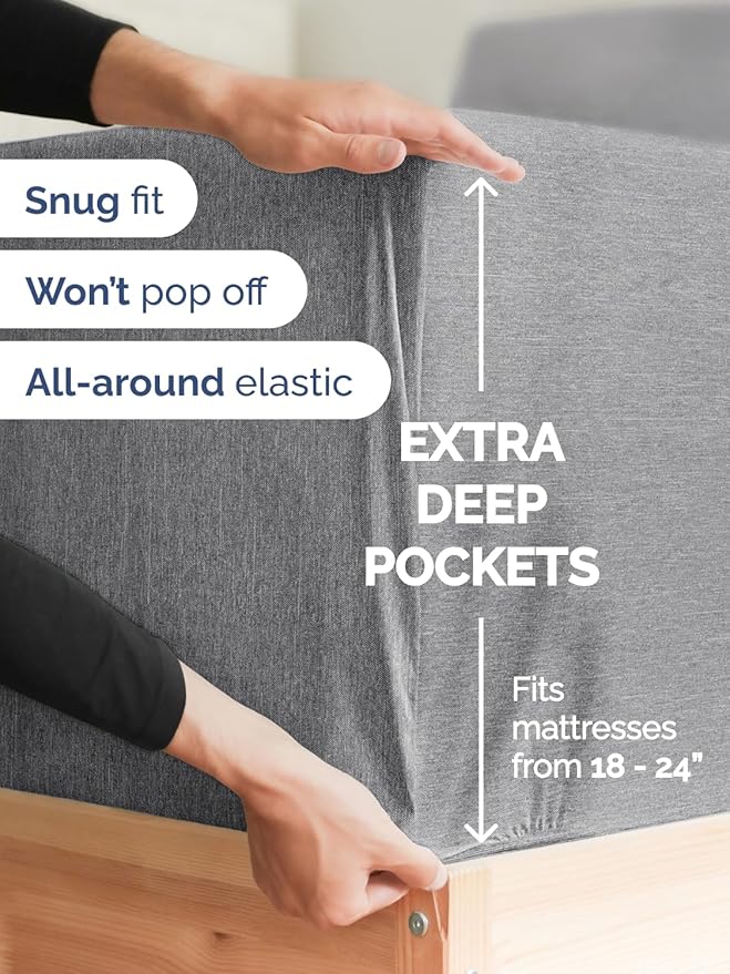 Extra Deep Pocket Full Sheets - 4 Piece Breathable & Cooling Bed Sheets - Hotel Luxury Sheet Set - Soft, Wrinkle Free & Comfy - Easily Fits Extra Deep Mattresses - Deep Pocket Heathered Grey Sheets