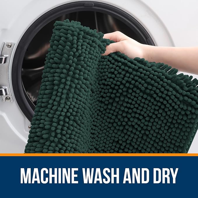 OLANLY Bathroom Rugs 70x24, Extra Soft Absorbent Chenille Bath Rugs, Rubber Backing Quick Dry, Machine Washable Bath Mats for Bathroom Floor, Tub and Shower, Home Decor Accessories, Blackish Green