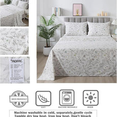 FADFAY Floral Sheets Full Colorful Butterfly Bed Sheets Set Vintage Botanical Bedding Shabby Branches Leaves Bedding Collections 100% Percale Cotton Breathable Super Soft Deep Pocket 4Pcs, Full Size