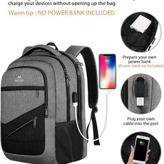 MATEIN 17 Inch Work Backpack for Men Women, Water Resistant Practical Travel Laptop Backpack with Trolley Sleeve, Casual College Daypack Laptop Compartment TSA Friendly, Grey Black