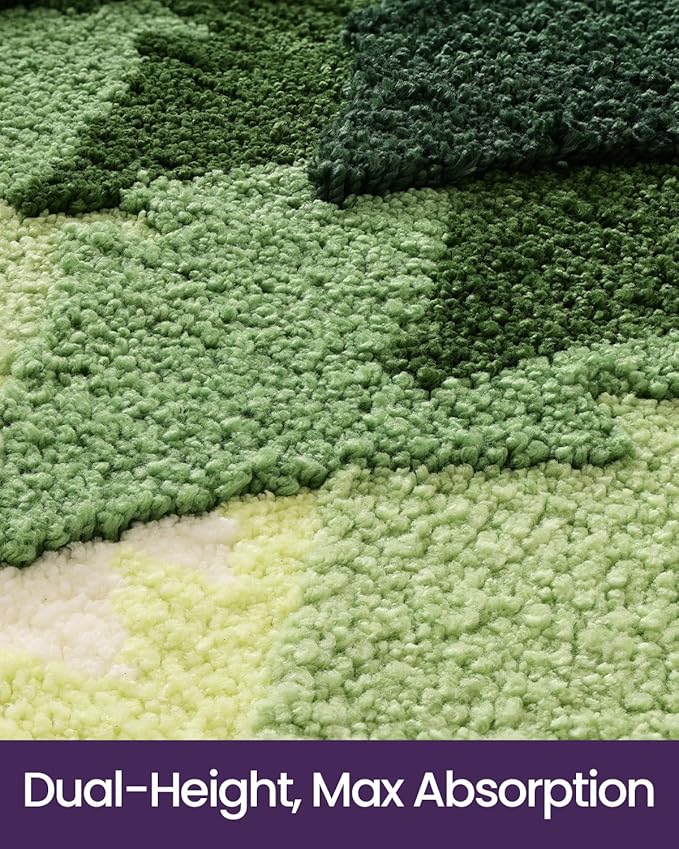 DEXI Bathroom Rugs Non Slip, 20x32 Washable Microfiber Bath Mat Quick Dry, Absorbent Ultra Soft Forest Trees Bathmat for Shower Floor Tub Sink, Green