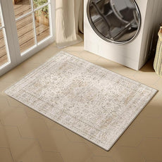 2x3 Washable Beige Area Rug Vintage Entryway Kitchen Carpet Non-Slip Soft Low Pile Distressed Indoor Small Throw Rug for Bedroom Bathroom Entrance