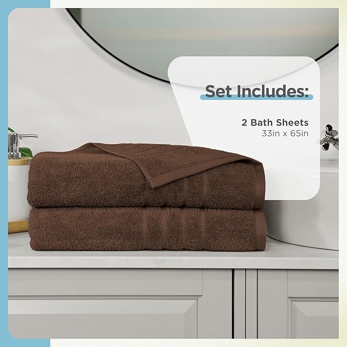 Martex 2-Pack Ultimate Performance Bath Sheet Set – 100% Cotton – 33” x 65” – Extra Large Bath Towels – Versatile – Low-Linting – Supersoft Bathroom Set – Super Absorbent – Easy Care – Chocolate