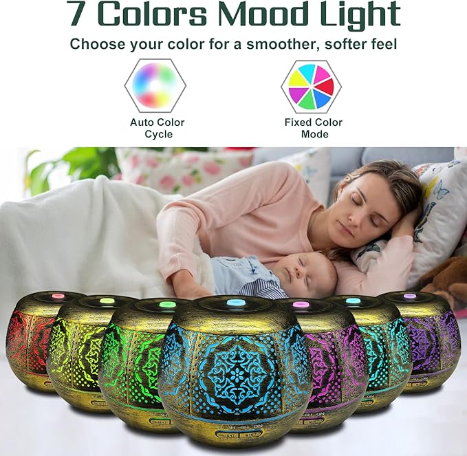 Essential Oil Diffuser for Home 500ML, Aromatherapy Diffusers for Essential Oils Large Room with Cool Mist Humidifiers for Bedroom 7 Colors Changed & 3 Mist Mode Automatic Shut-Off