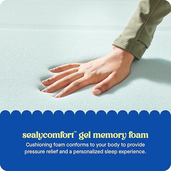 Sealy Dreamlife 2” Gel Memory Foam Twin XL Mattress Topper with Cooling Cover, SealyComfort Gel Foam, SealyCool Stretch Knit Cover with Corner Straps