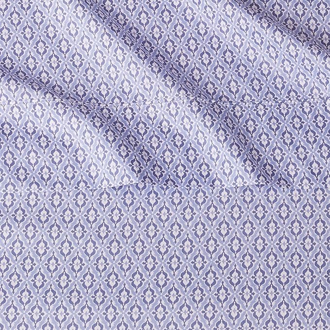 Amazon Basics Lightweight Super Soft Easy Care Wrinkle Free Microfiber 3 Piece Bed Sheet Set with 14-Inch Deep Pockets, Twin, Blue Damask, Printed, Kids, Men & Women Bedding (Pack of 4) AmazonBasics