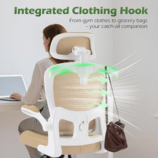 Office Chair Ergonomic Desk Chairs with Adjustable Lumbar Support& Headrest Hanger, High Back Breathable Mesh Chair with Wheels, Rolling Swivel Comfy Task Computer Chair for Home Work Gaming