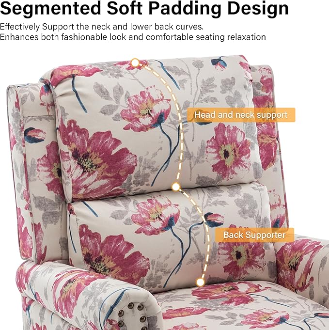 Recliner Chair, Modern Pushback Armchair with Adjustable Backrest & Footrest for Bedroom, Living Room (Pattern Floral,Set of 2)
