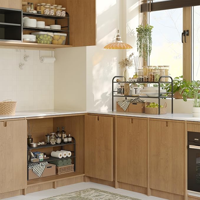 NETEL Under Sink Organizers and Storage, 2 Tier Expandable Under Cabinet Organizer Shelf with 8 Removable Panels,under sink shelf bathroom,Adjustable Shelf for Cupboard