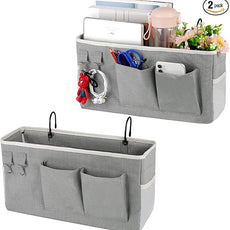 Bedside Storage Caddy/Bedside Hanging Storage Bag for Headboards Bunk Beds Dorm Rooms Book Phone Magazine Holder (2PC Grey)
