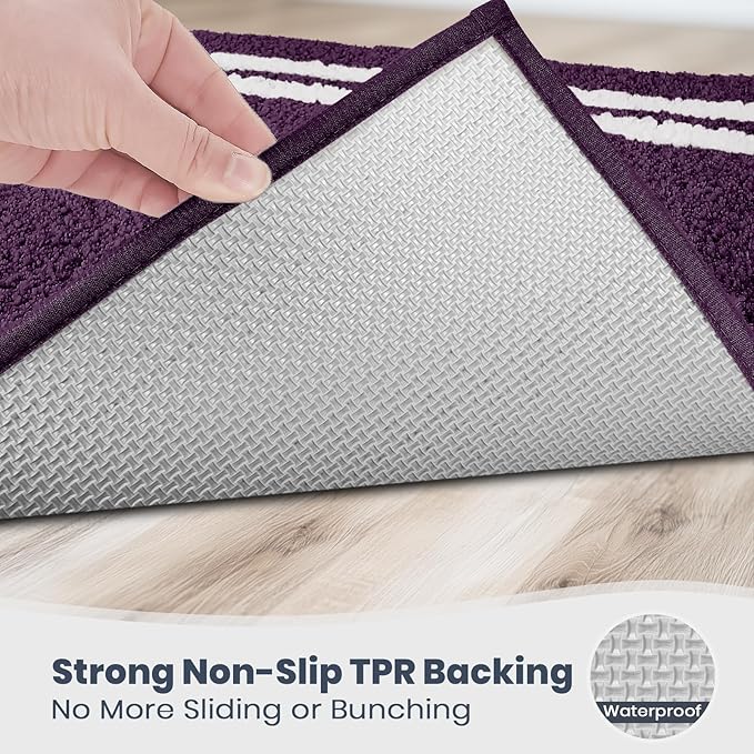 PURRUGS Bathroom Rug Non-Slip Machine Washable 24" x 36", Super Absorbent and Quick Dry Shaggy Microfiber Bath Mat, Extra Soft and Plush Bath Rug for Bathtub, Shower and Sink, Purple