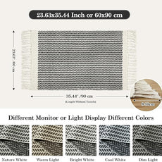 Lahome Boho Bathroom Rugs, Small 2x3 Entry Rug Washable Front Door Bath Mat Woven Cotton Area Rug with Tassels, Farmhouse Non Shedding Lightweight Grey Throw Rug Low Pile Carpet for Kitchen