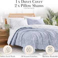 Southshore Fine Living, Inc. Reversible Floral Duvet Cover Set, Twin/XL – Premium Microfiber Bedding, Easy Care – Includes 1 Twin Duvet Cover and 1 Sham, Machine Washable, Winter Brush Blue