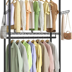 SONGMICS Heavy-Duty Rolling Clothes Rack, Garment Rack, Portable Closet, 35.4-Inch Wide Clothing Rack on Wheels, with Adjustable Mesh Shelves and Hanging Rails, Hooks, Ink Black ULGR413B01