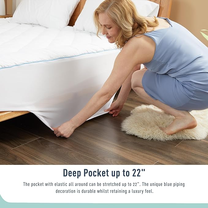 Queen Mattress Pad Extra Thick Cotton Mattress Topper Quilted Fitted Mattress Cover 18-22" Deep Pocket Down Alternative Pillow Top Fluffy & Breathable (60x80 Inches, White, Thick)