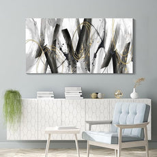 AJAZIKO Abstract Wall Art for Living Room - Large, Black and Gold Wall Art Decor, Office Pictures, Modern Artwork Paintings, Black and White Wall Decor - Ideal for Bedroom and Office Decorations