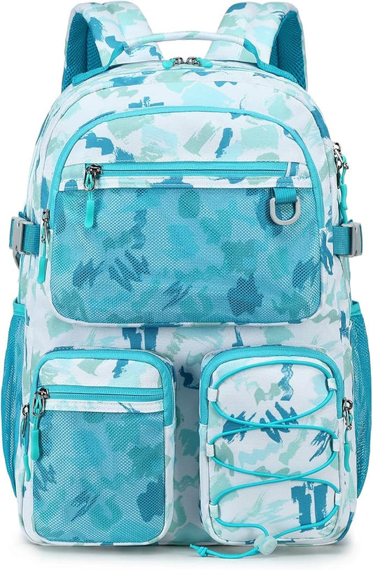 Lohol Multi-Pocket Backpack for Travel College, Heavy Duty Big Bookbag with 15.6 inch Laptop Compartment (Green Graffiti
