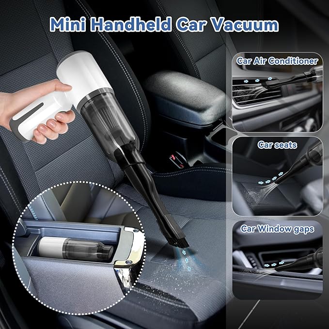 MINI Cordless Handheld Vacuum Cleaner, 6500PA Powerful Suction, Mini Air Duster Blower & Inflator for Car, Home, Keyboard, Swimming Ring - White