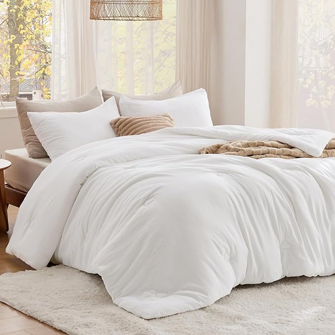 Bedsure King Size Comforter Set White, Soft Prewashed King Bedding, Quilted Comforter with Cloud Design, Down Alternative Comforter for All Seasons, 3 Pieces Bed Set with 2 Pillow Shams