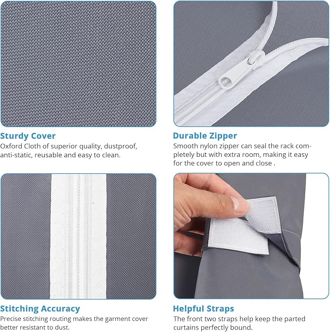 VIPEK V5C Portable Bedroom Armoires Wardrobe Closet with Cover, Heavy Duty Covered Clothes Rack Adjustable Closet Rack, White Metal Clothing Rack with Grey Oxford Fabric Cover, 70.1" Lx17.3 Wx76.4 H