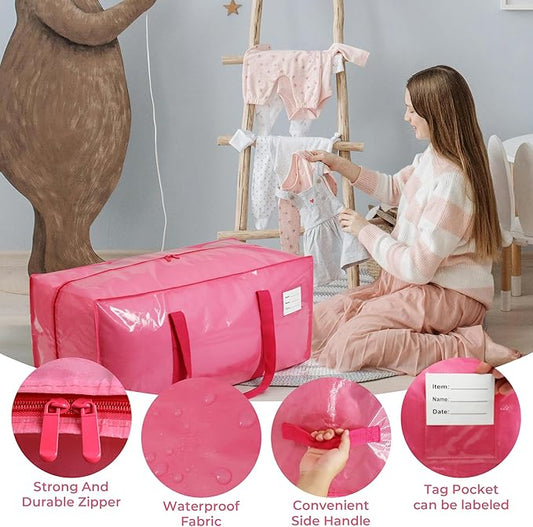 2 Pack Extra Heavy Duty Large Moving Bags with Comfortable Handle & Strong Zipper,Storage Totes for Space Saving Moving Storage College Supplies Alternative to Moving Box,Pink
