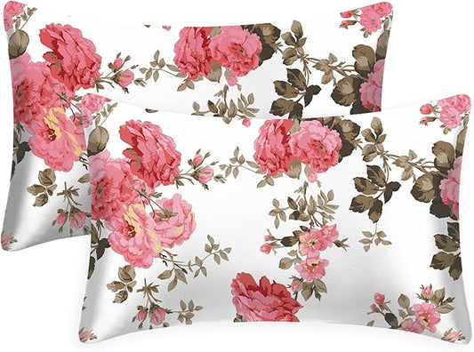EXQ Home Satin Pillowcase for Hair and Skin Queen - Printed Spring Flowers Silk Pillow Cases 2 Pack 20x30 inches - Satin Pillow Cases Set of 2 with Envelope Closure, Gifts for Women Men