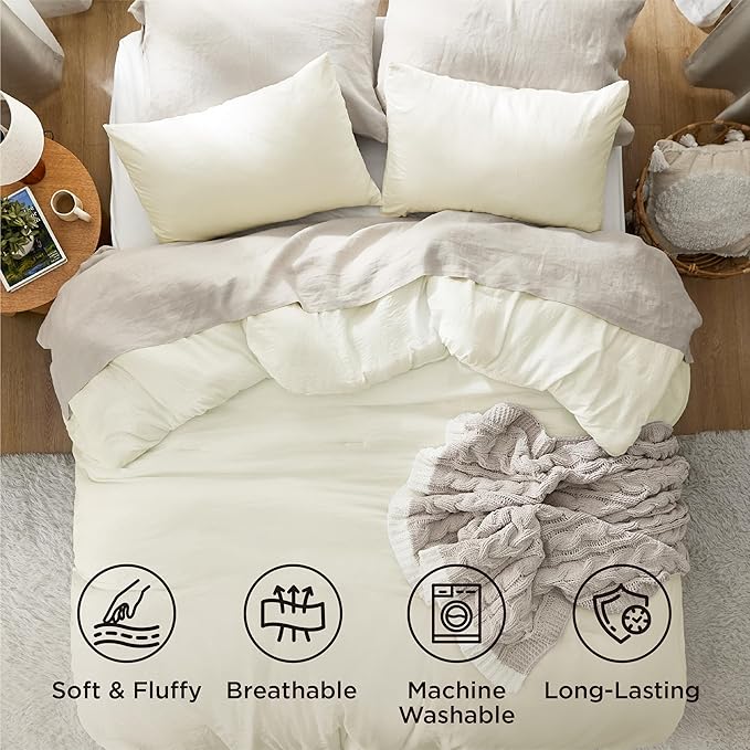 Bedsure California King Size Comforter Set, Ivory Soft Prewashed Bedding for All Seasons, 3 Pieces GentleSoft™ Down Alternative Bed Set, 1 Lightweight Comforter (104"x96") and 2 Pillowcases (20"x36")