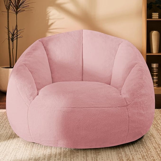 Giant Bean Bag Chair for Adults - Comfy Plush Round Shell Soft Accent Chair, Oversized Cozy Lounge Floor Sofa Reading Chair, Mini Couch for Living Room, Bedroom & Game Rooms, Dorm, Pink