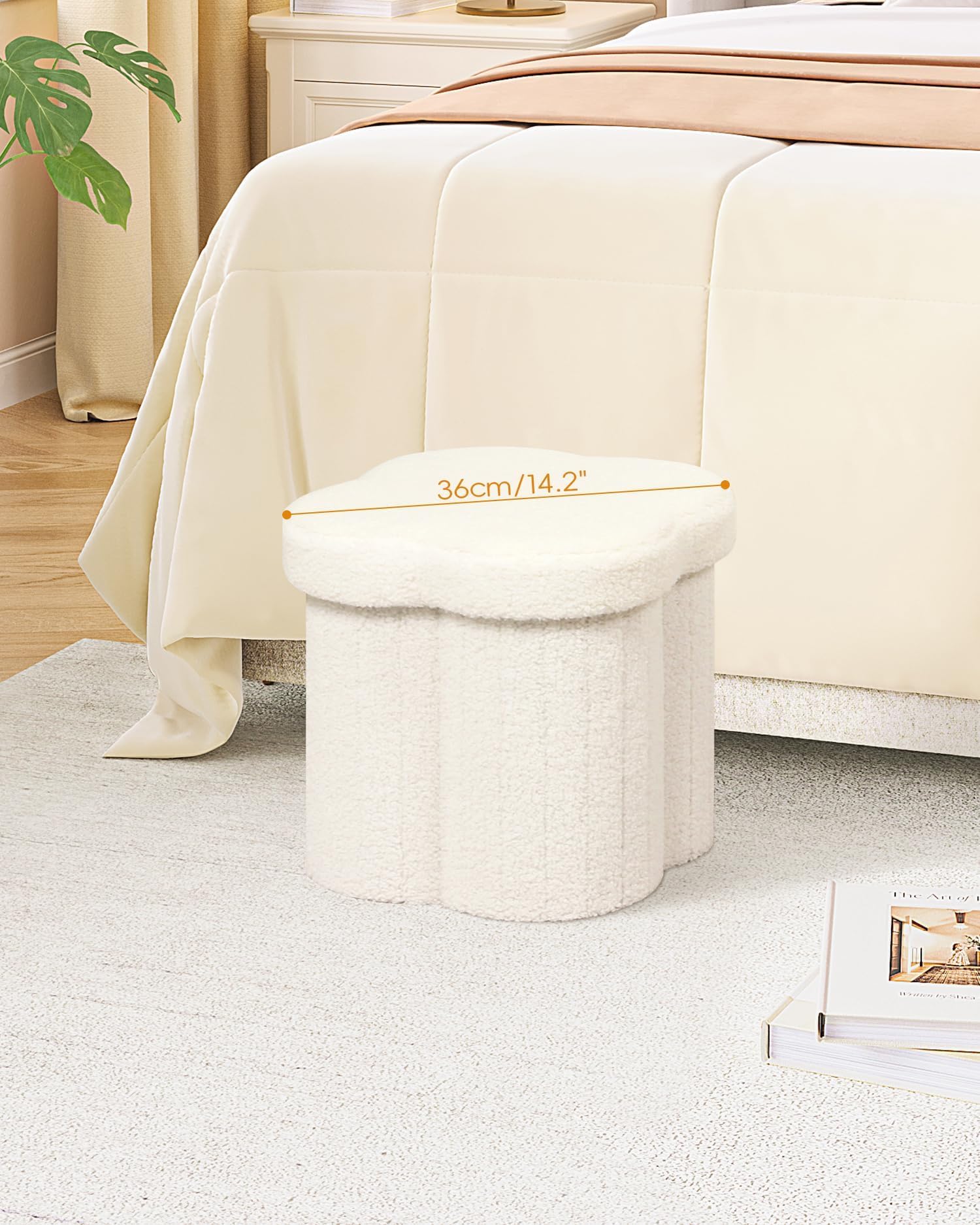 B FSOBEIIALEO Storage Ottoman Cube, Flowers Shaped Ottomans with Storage Foot Stool Footrest for Lving Room, Boucle Ottoman Seat for Dorm Room,Faux Teddy Fur,White 12.6"x12.6"x12.6" Dormly