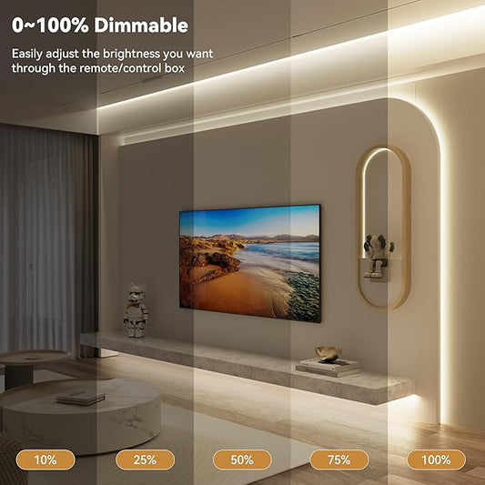 PAUTIX COB LED Strip Lights,UL Listed Dotless LED Lights with RF Remote,32.8ft Natural White 4000K Super Bright Dimmable 24V Flexible LED Tape Light,Kitchen Cabinet,Office,Stairs,Shelf Indoor Lighting