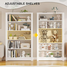 Metal Bookshelf, 5 Tier Bookshelf with Adjustable Shelves, White Bookshelf, Heavy Duty 69” Tall Bookcase, Large Book Case Book Shelf for Bedroom, Living Room, Office, Library