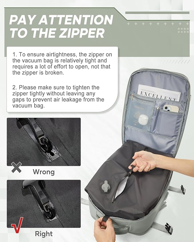 suwasp Vacuum Compression Backpack, 45L Expandable Travel Backpack with Electric Vacpack Pump, Travel Vacuum Bags with Shoe Compartment/17inch Laptop Compartment/USB Port, Glassgreen