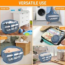 Collapsible Laundry Baskets, Foldable Laundry Basket with Dual Handles, Tear-proof Dirty Clothes Hampers for Laundry, Easy to Carry Pop Up Hamper for Bedroom, Bathroom, Dorm, Laundry Room Blue