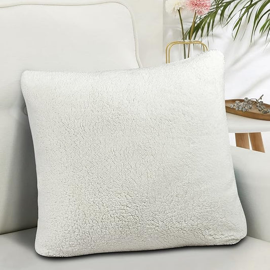 Reafort Ultra Soft Sherpa Euro Sham Pillow Case 26"x26" Replacement with Zipper Closure (Cream, 26"x26" Euro Sham)