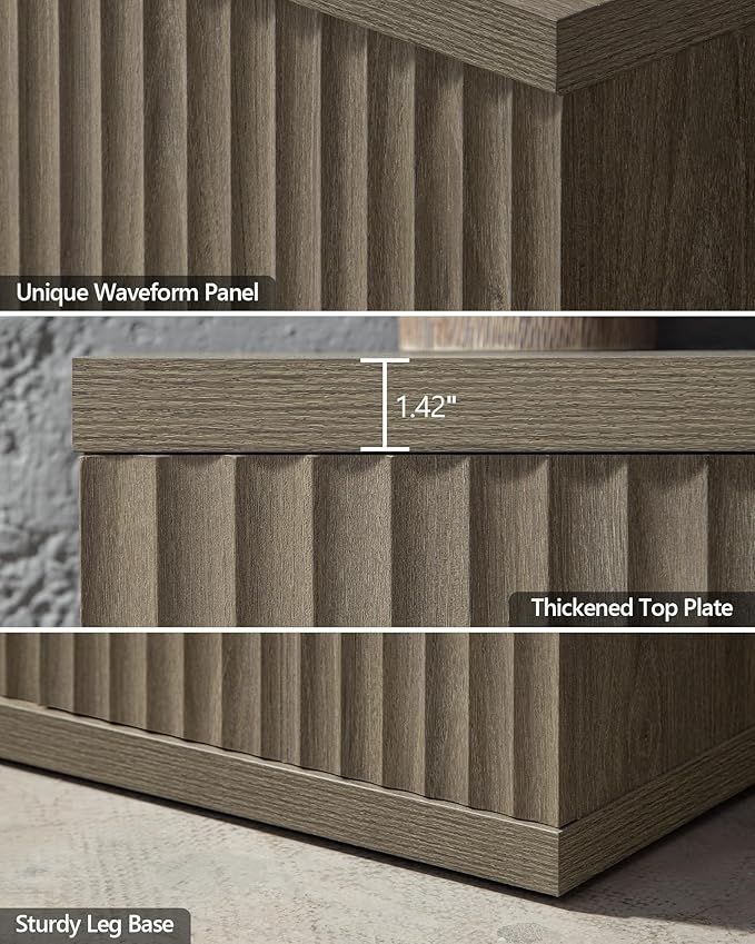 SICOTAS Buffet Cabinet with Storage Accent Sideboard Modern Credenza with Doors & Shelves Fluted Media Console Mid Century Coffee Bar Table for Living Room Kitchen Dining Room Hallway (1PCS)