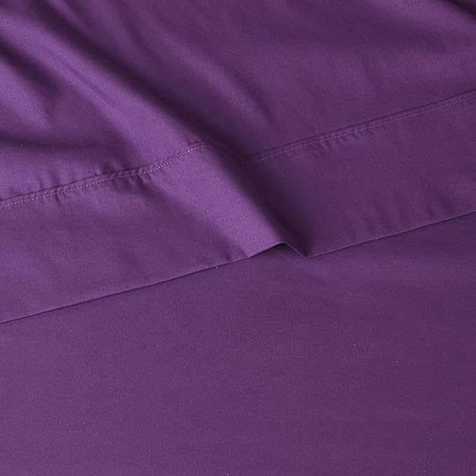 Amazon Basics Lightweight Super Soft Easy Care Wrinkle Free Microfiber 3 Piece Bed Sheet Set with 14-Inch Deep Pockets, Twin, Plum, Solid, Kids, Men & Women Bedding AmazonBasics
